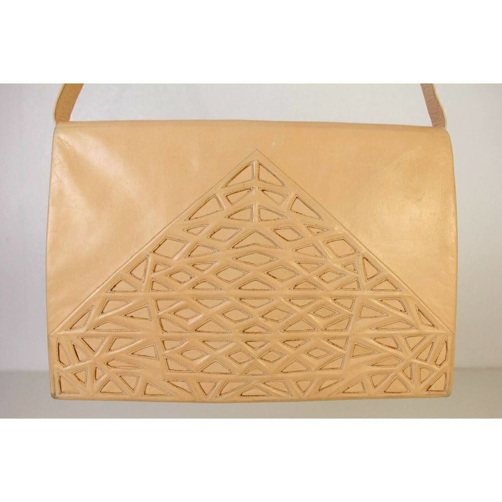 VTG ANDREA PFISTER ITALY CREAM BLUSH GENUINE LEATHER SHOULDER BAG XBODY PURSE - Picture 6 of 12